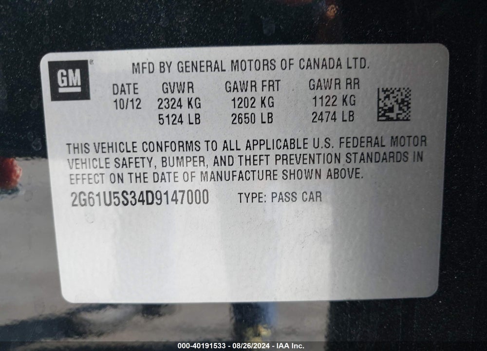 2013 CADILLAC XTS PLATINUM VIN: 2G61U5S34D9147000