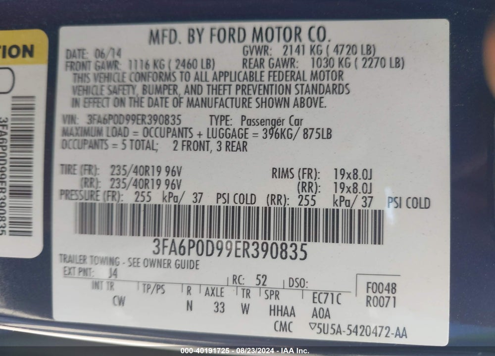 2014 FORD FUSION TITANIUM VIN: 3FA6P0D99ER390835