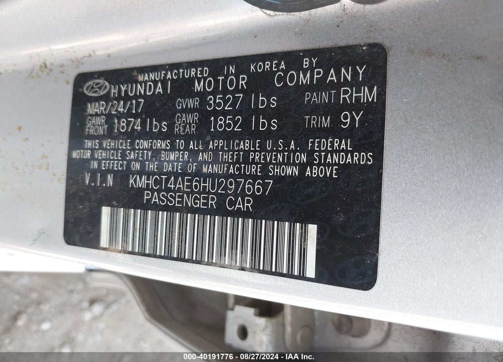 2017 HYUNDAI ACCENT SE VIN: KMHCT4AE6HU297667