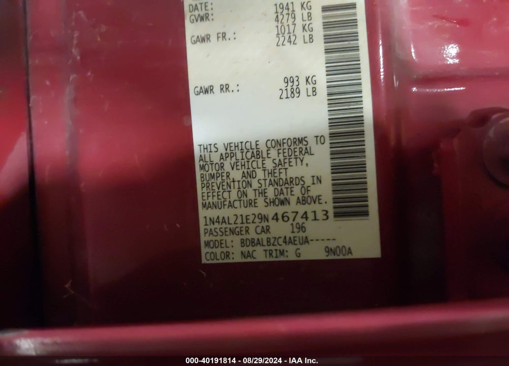 2009 NISSAN ALTIMA 2.5 S VIN: 1N4AL21E29N467413