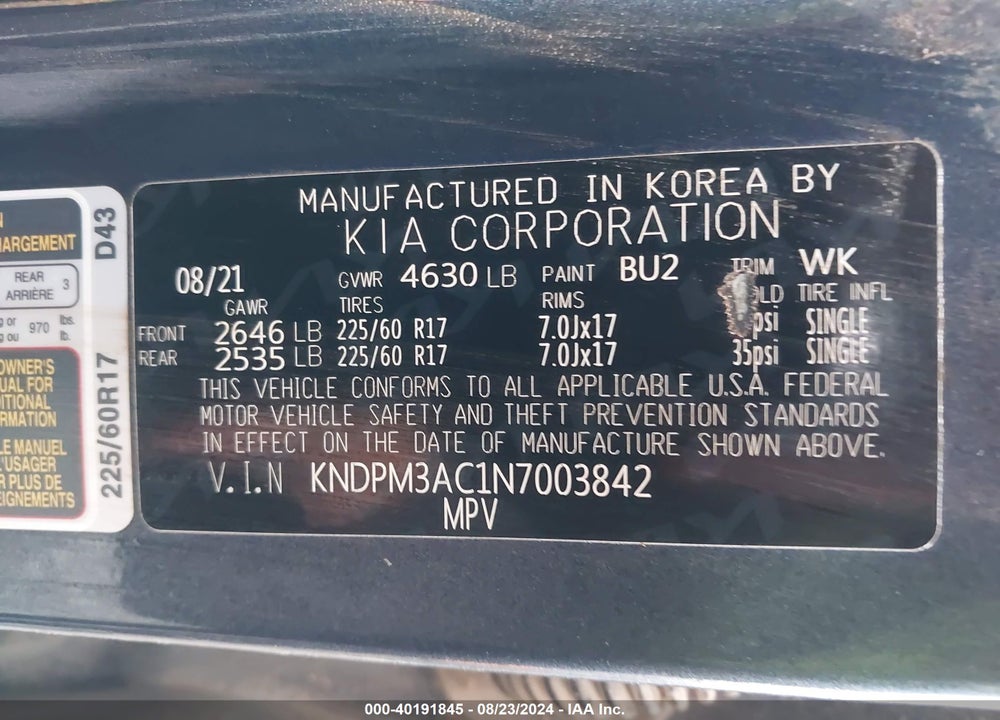 2022 KIA SPORTAGE LX VIN: KNDPM3AC1N7003842