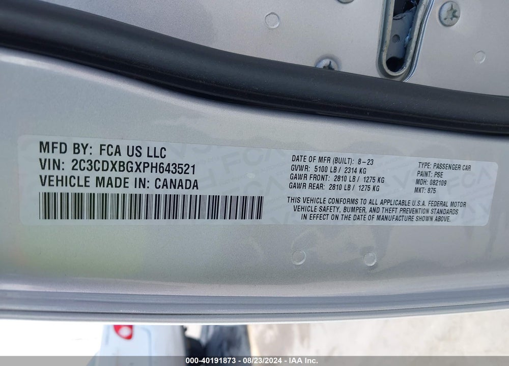 2023 DODGE CHARGER SXT VIN: 2C3CDXBGXPH643521