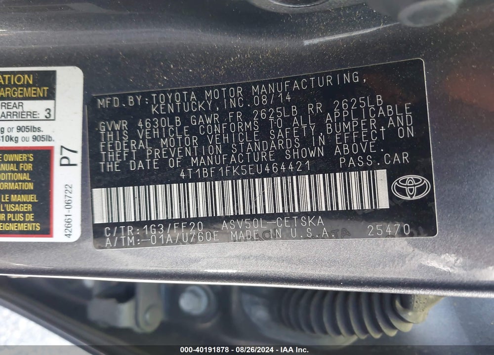 2014 TOYOTA CAMRY SE VIN: 4T1BF1FK5EU464421