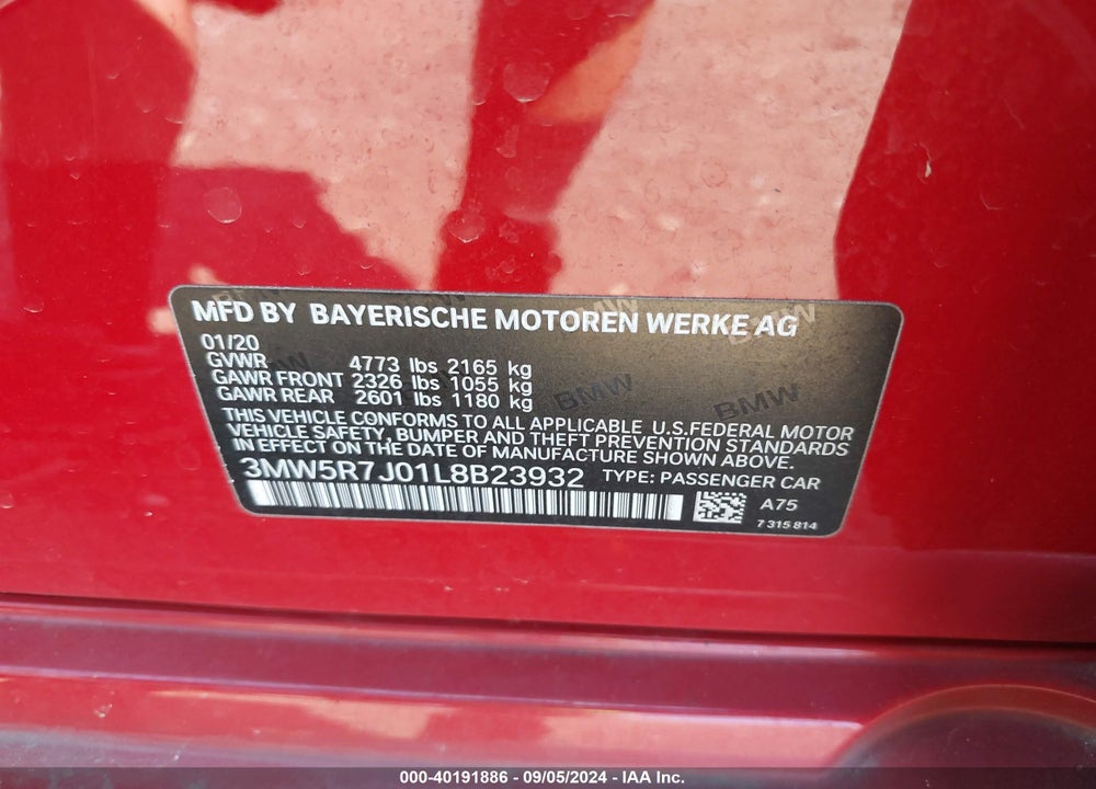 2020 BMW 330I XDRIVE VIN: 3MW5R7J01L8B23932