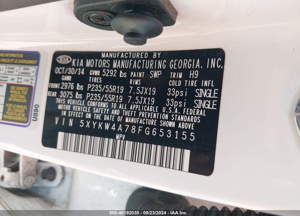 2015 KIA SORENTO SX V6 VIN: 5XYKW4A78FG653155