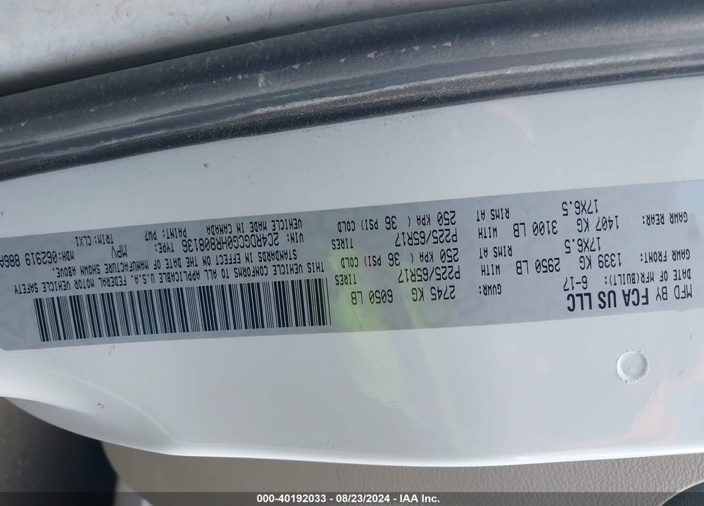 2017 DODGE GRAND CARAVAN SXT VIN: 2C4RDGCG0HR808136