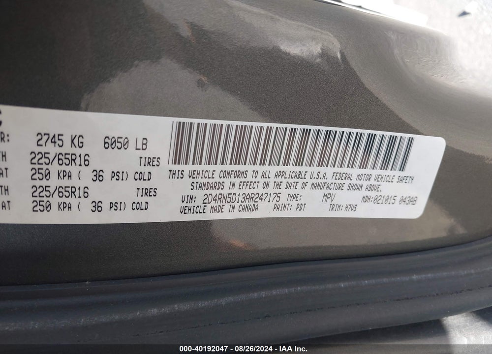 2010 DODGE GRAND CARAVAN SXT VIN: 2D4RN5D13AR247175