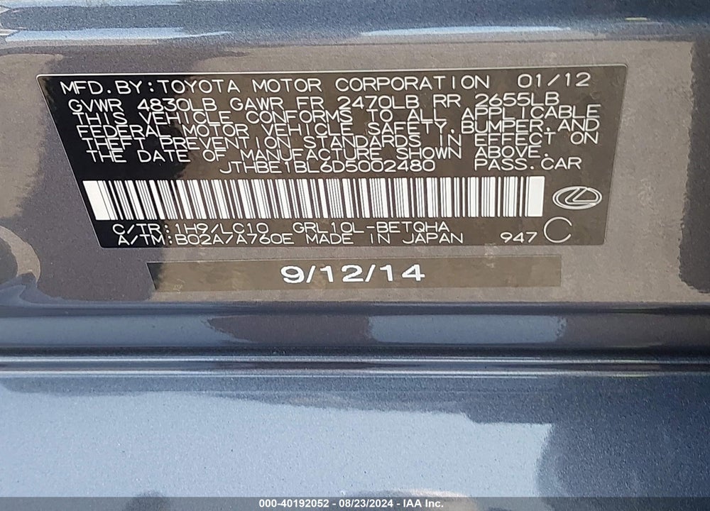2013 LEXUS GS 350 VIN: JTHBE1BL6D5002480