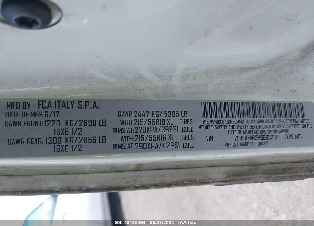 2017 RAM PROMASTER CITY TRADESMAN VIN: ZFBERFAB3H6G83339