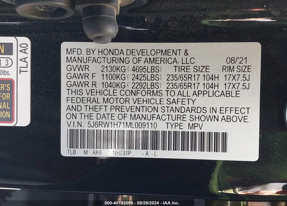 2021 HONDA CR-V 2WD SPECIAL EDITION VIN: 5J6RW1H71ML009110
