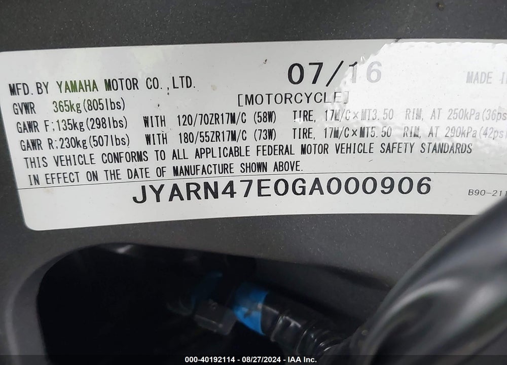 2016 YAMAHA XSR900 60TH ANNIVERSARY VIN: JYARN47E0GA000906