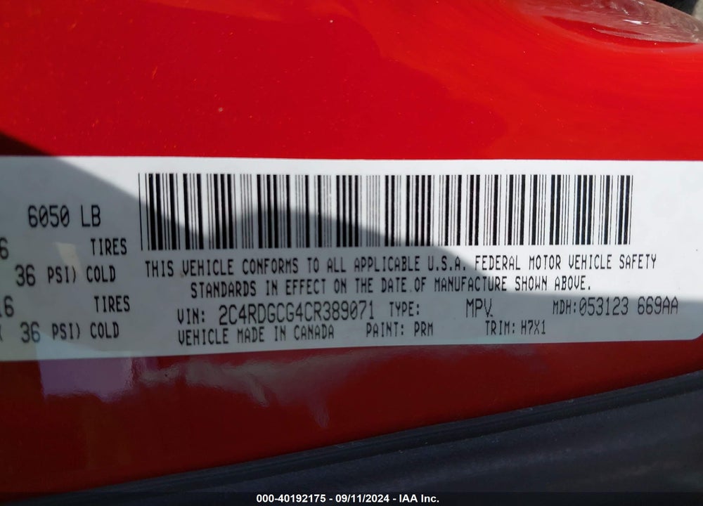 2012 DODGE GRAND CARAVAN SXT VIN: 2C4RDGCG4CR389071