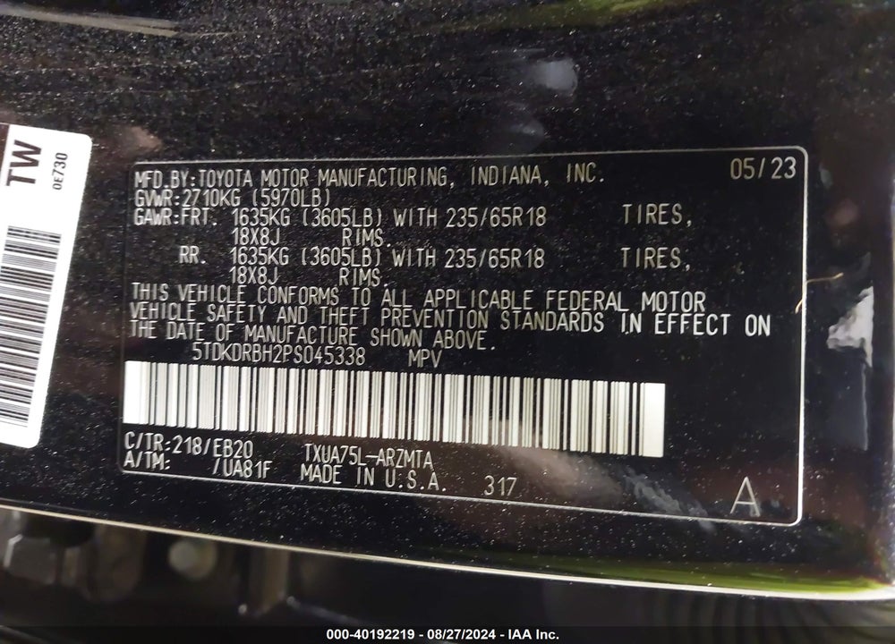 2023 TOYOTA HIGHLANDER VIN: 5TDKDRBH2PS045338