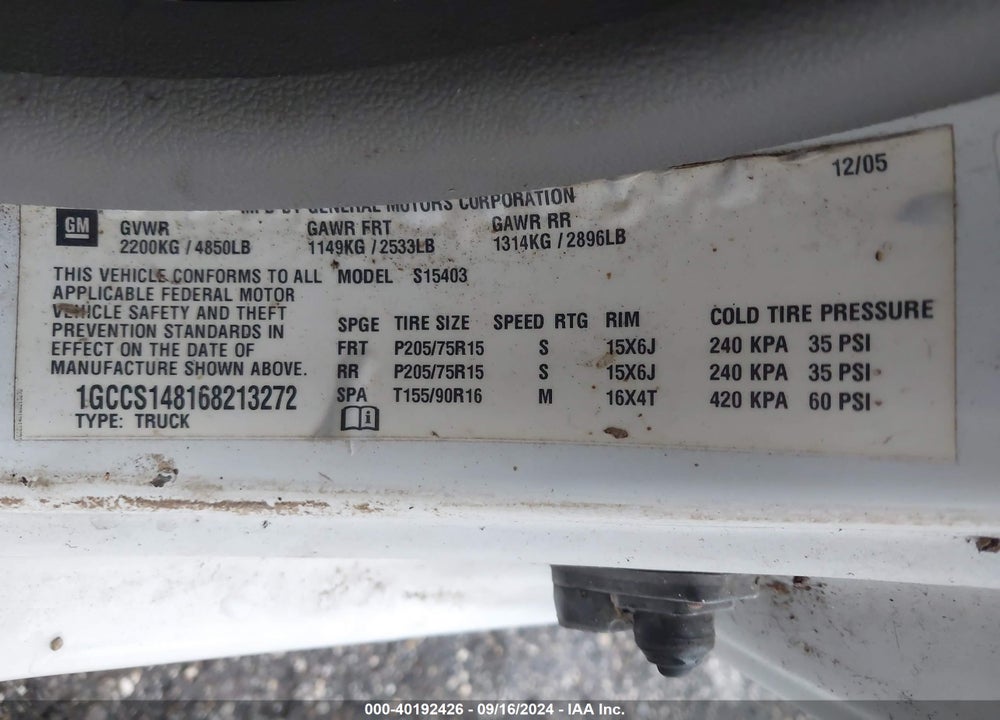2006 CHEVROLET COLORADO WORK TRUCK VIN: 1GCCS148168213272