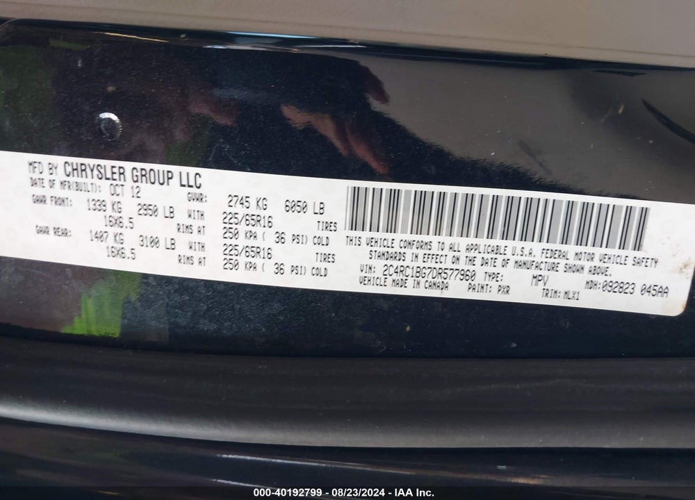 2013 CHRYSLER TOWN & COUNTRY TOURING VIN: 2C4RC1BG7DR577960