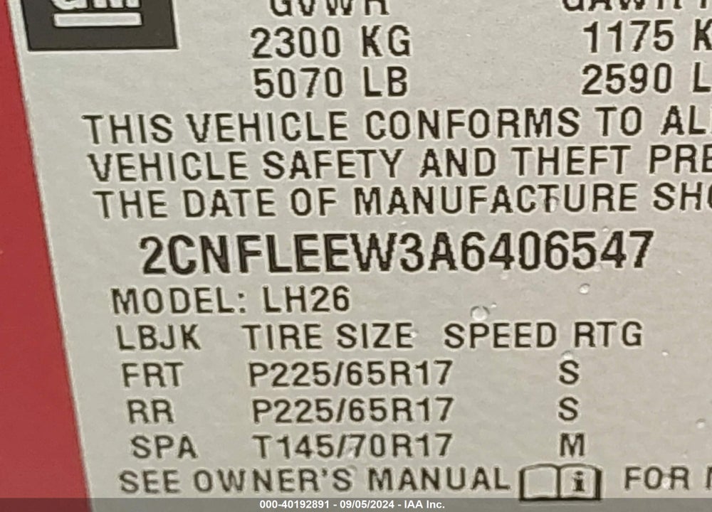 2010 CHEVROLET EQUINOX LT VIN: 2CNFLEEW3A6406547
