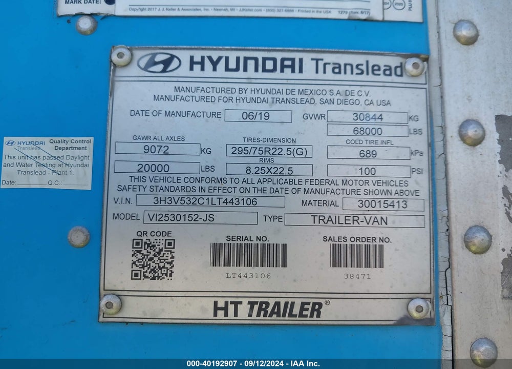 2020 HYUNDAI TRANSLEAD INC --- VIN: 3H3V532C1LT443106