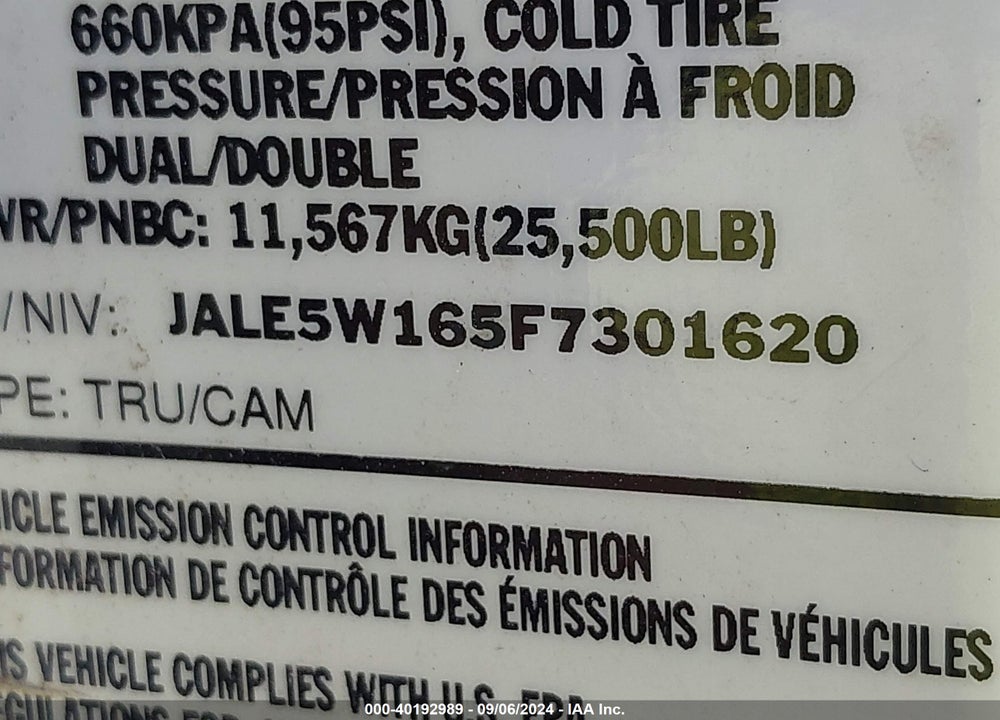 2015 ISUZU DSL REG AT VIN: JALE5W165F7301620