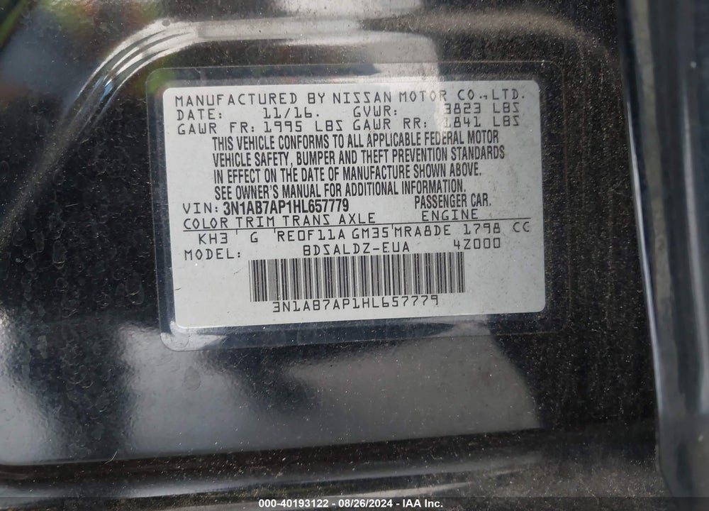 2017 NISSAN SENTRA VIN: 3N1AB7AP1HL657779