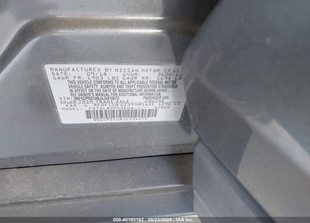 2018 NISSAN KICKS S VIN: 3N1CP5CU8JL531572