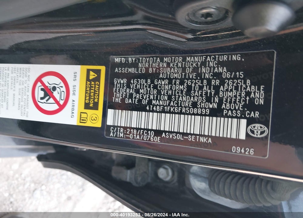 2015 TOYOTA CAMRY LE VIN: 4T4BF1FK6FR508899