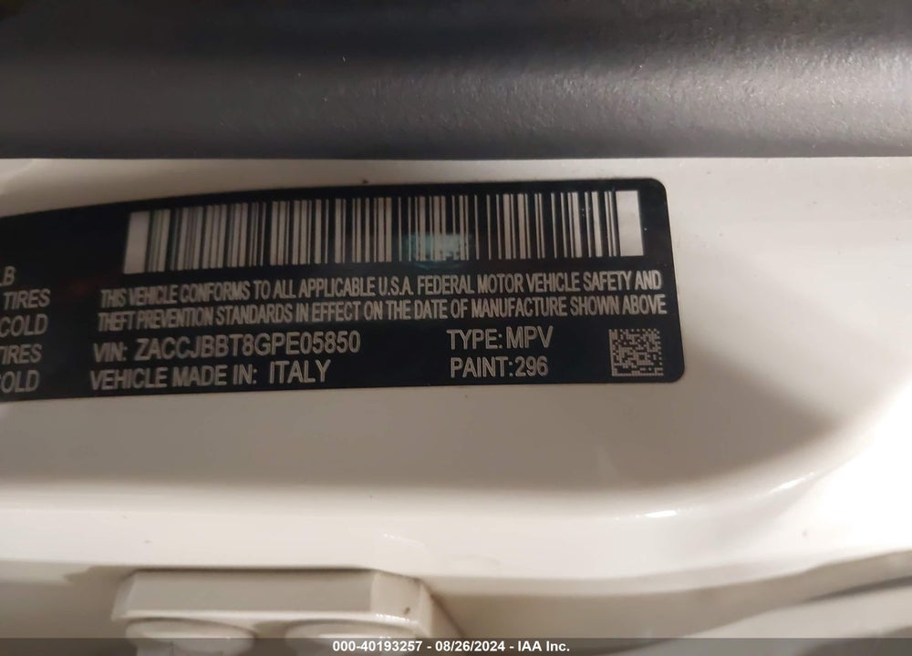 2016 JEEP RENEGADE VIN: ZACCJBBT8GPE05850