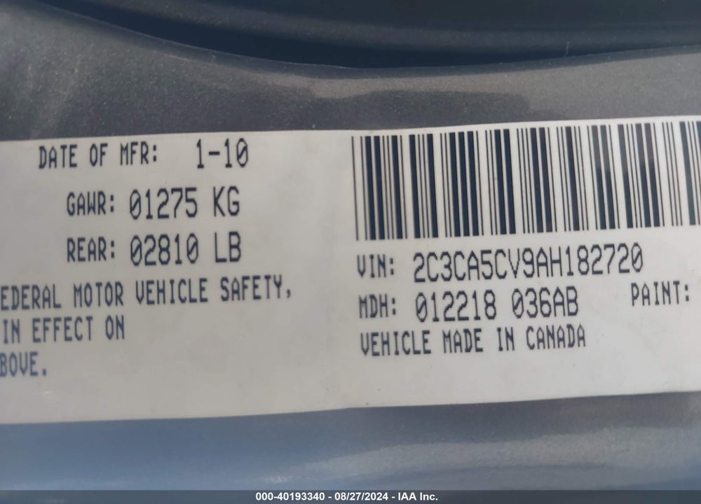 2010 CHRYSLER 300 TOURING/SIGNATURE SERIES/EXECUTIVE SERIES VIN: 2C3CA5CV9AH182720
