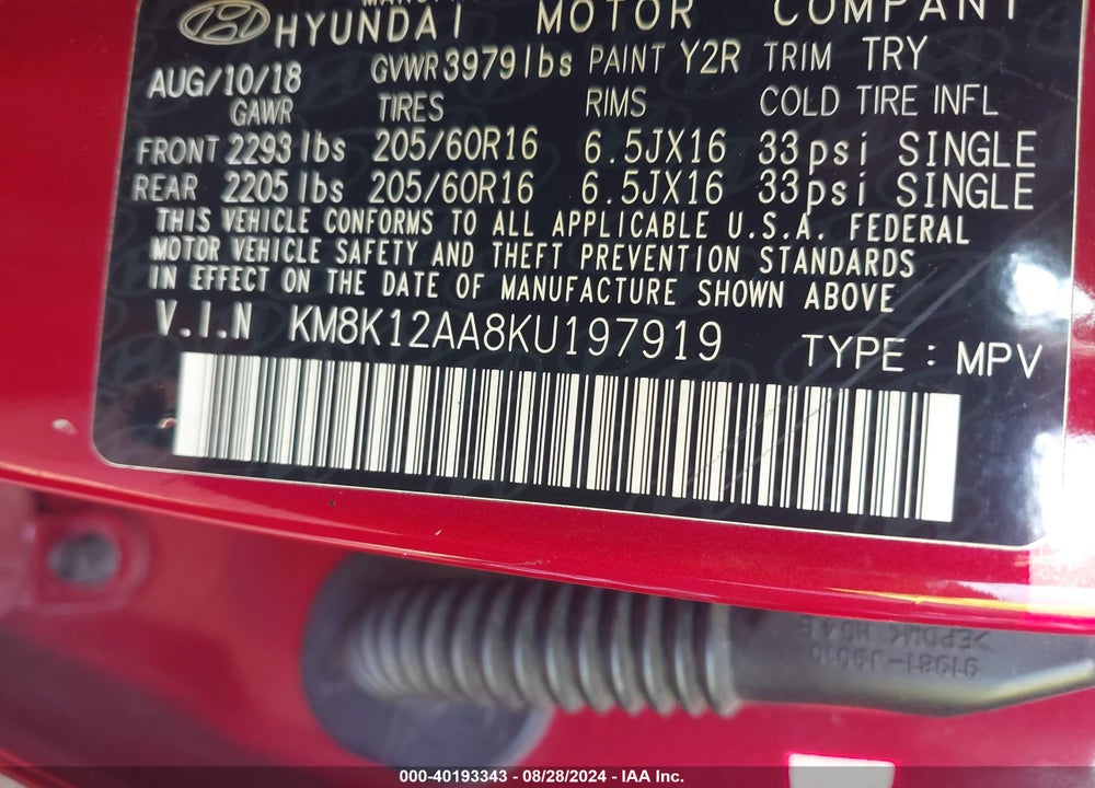 2019 HYUNDAI KONA SE VIN: KM8K12AA8KU197919