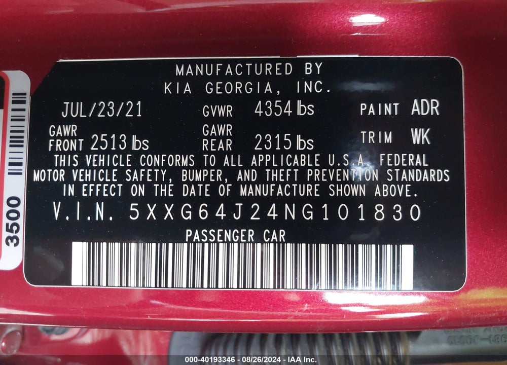 2022 KIA K5 GT LINE VIN: 5XXG64J24NG101830