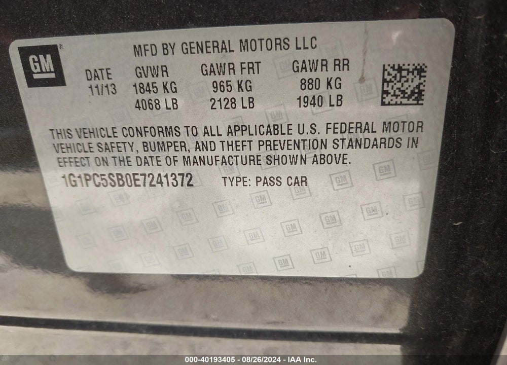 2014 CHEVROLET CRUZE 1LT AUTO VIN: 1G1PC5SB0E7241372