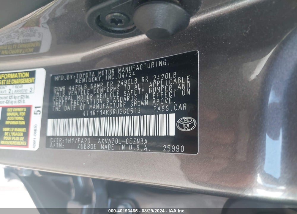 2024 TOYOTA CAMRY LE VIN: 4T1R11AK6RU260513