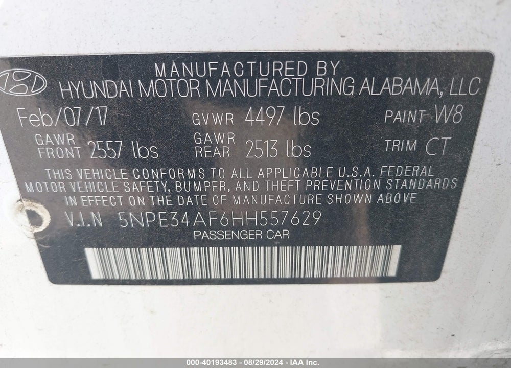 2017 HYUNDAI SONATA SPORT VIN: 5NPE34AF6HH557629