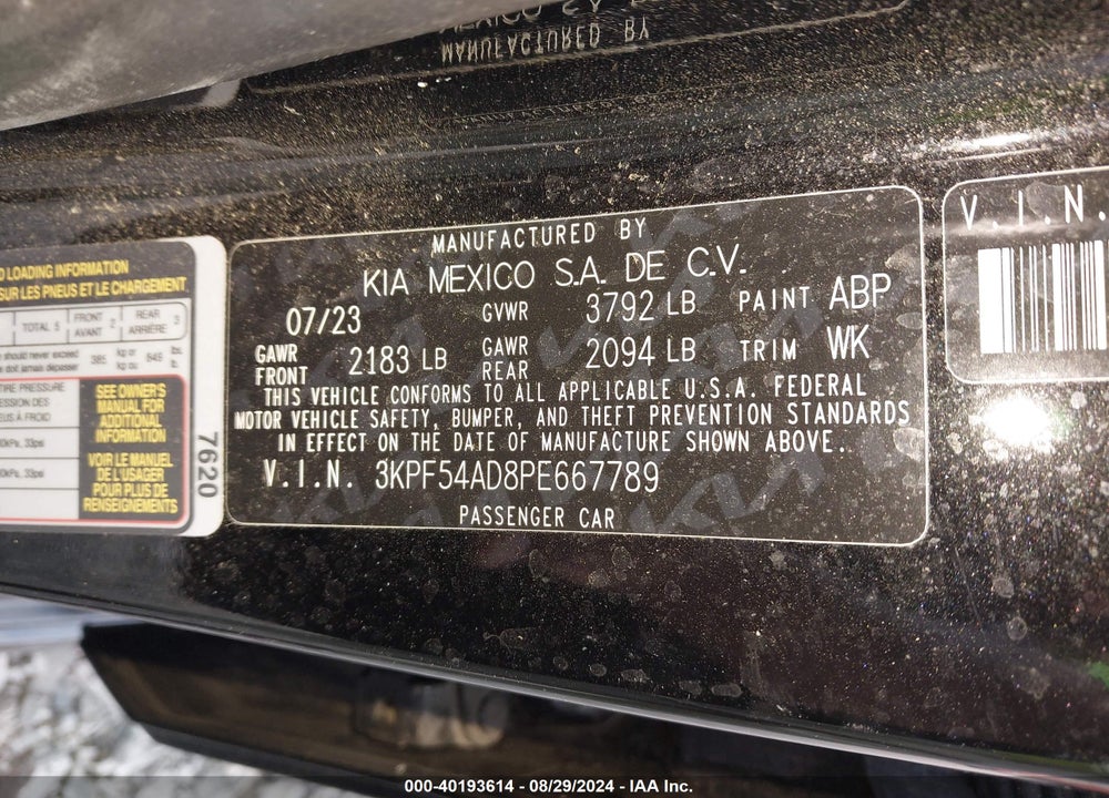 2023 KIA FORTE GT LINE VIN: 3KPF54AD8PE667789