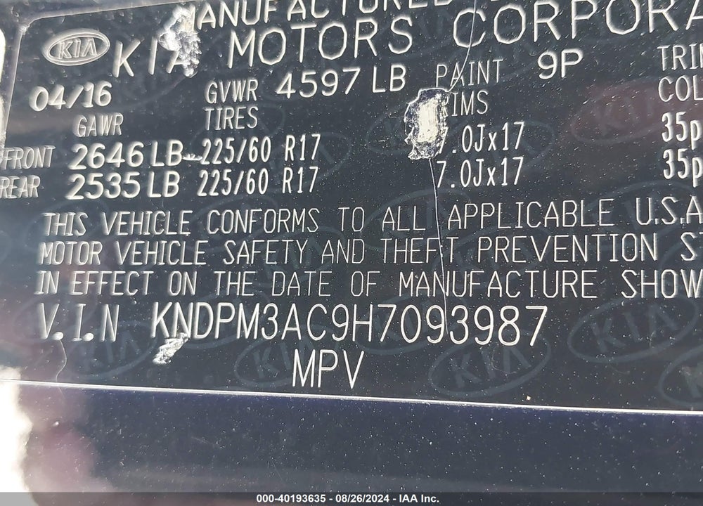 2017 KIA SPORTAGE LX VIN: KNDPM3AC9H7093987