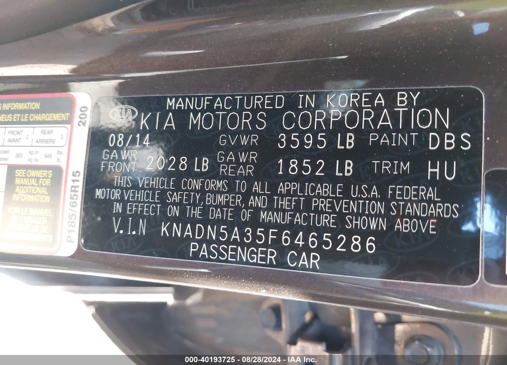 2015 KIA RIO EX VIN: KNADN5A35F6465286