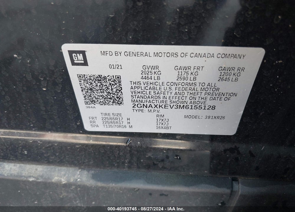 2021 CHEVROLET EQUINOX FWD LT VIN: 2GNAXKEV3M6155128