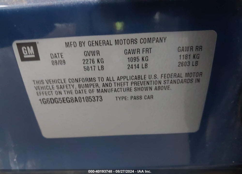 2010 CADILLAC CTS LUXURY VIN: 1G6DG5EG8A0105373