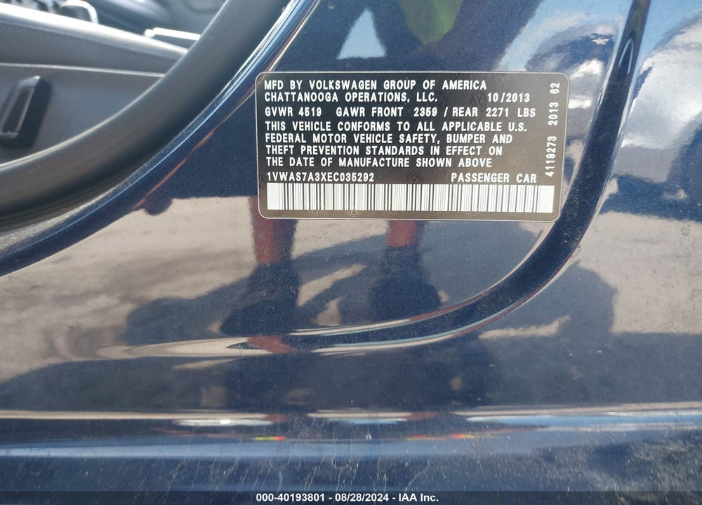 2014 VOLKSWAGEN PASSAT 1.8T WOLFSBURG EDITION VIN: 1VWAS7A3XEC035292