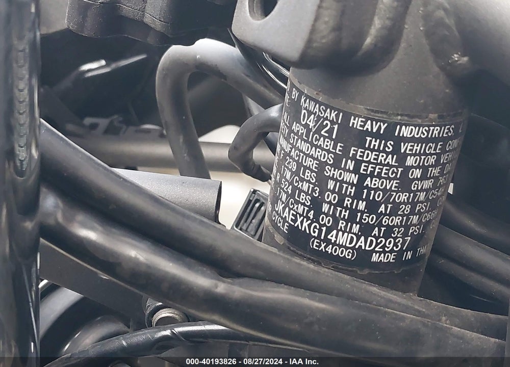 2021 KAWASAKI EX400 VIN: JKAEXKG14MDAD2937