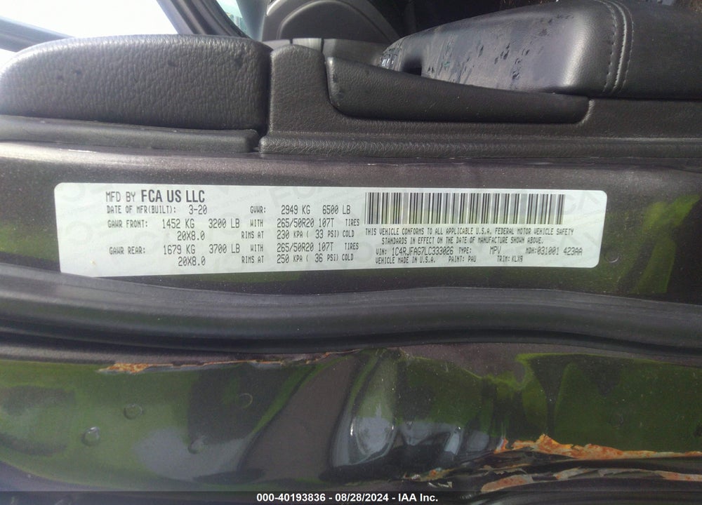 2020 JEEP GRAND CHEROKEE ALTITUDE 4X4 VIN: 1C4RJFAG7LC333026