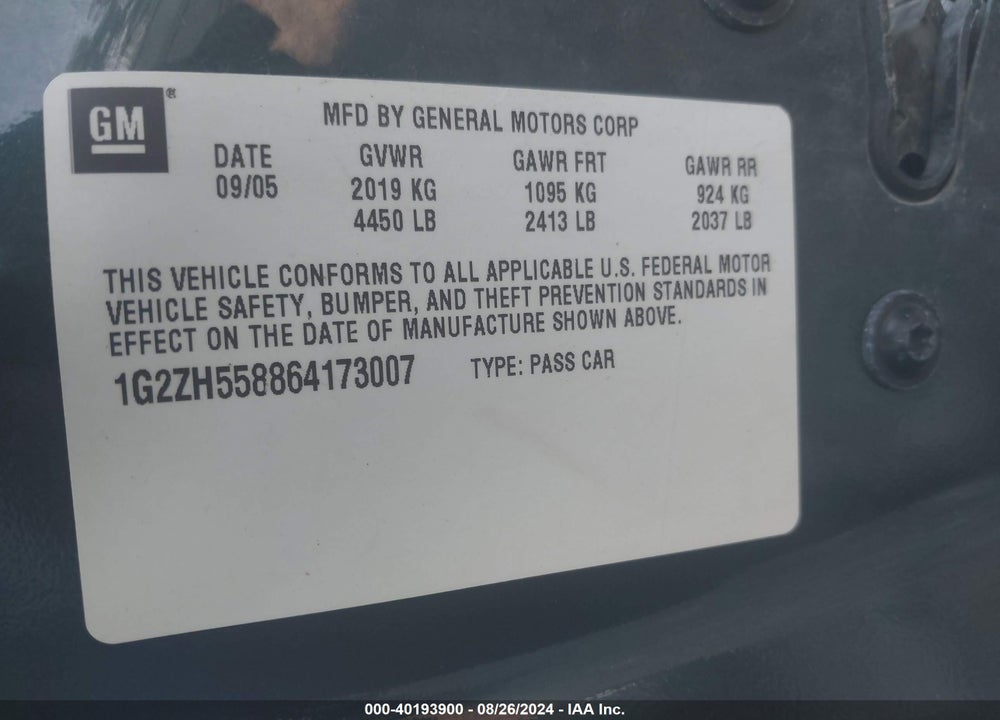 2006 PONTIAC G6 GT VIN: 1G2ZH558864173007