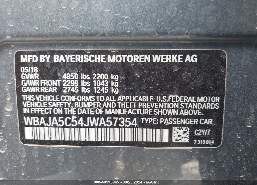 2018 BMW 530I VIN: WBAJA5C54JWA57354