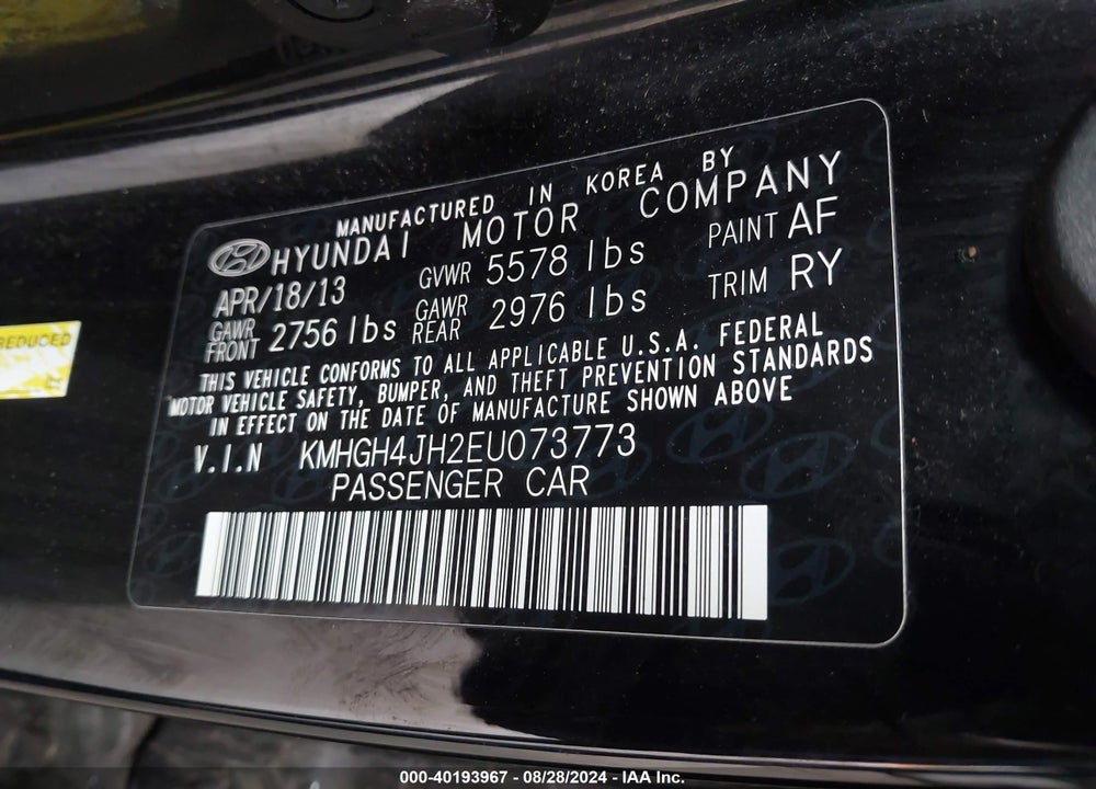 2014 HYUNDAI EQUUS SIGNATURE VIN: KMHGH4JH2EU073773