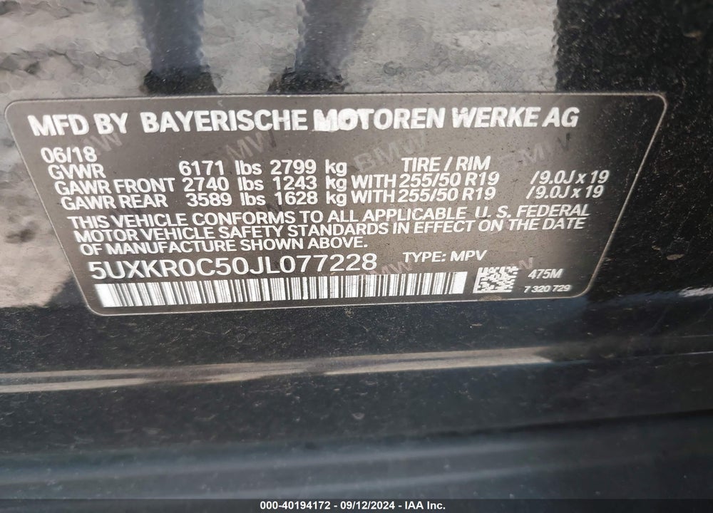 2018 BMW X5 XDRIVE35I VIN: 5UXKR0C50JL077228