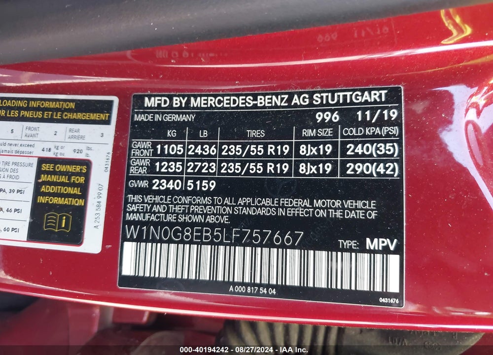 2020 MERCEDES-BENZ GLC 300 4MATIC VIN: W1N0G8EB5LF757667