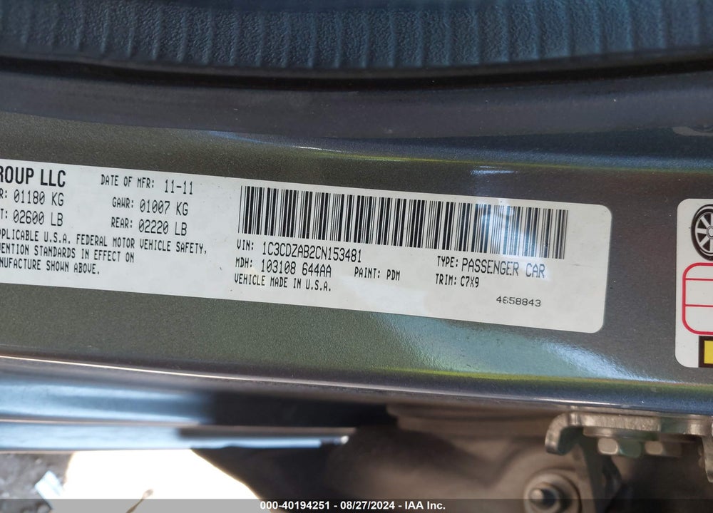 2012 DODGE AVENGER SE VIN: 1C3CDZAB2CN153481