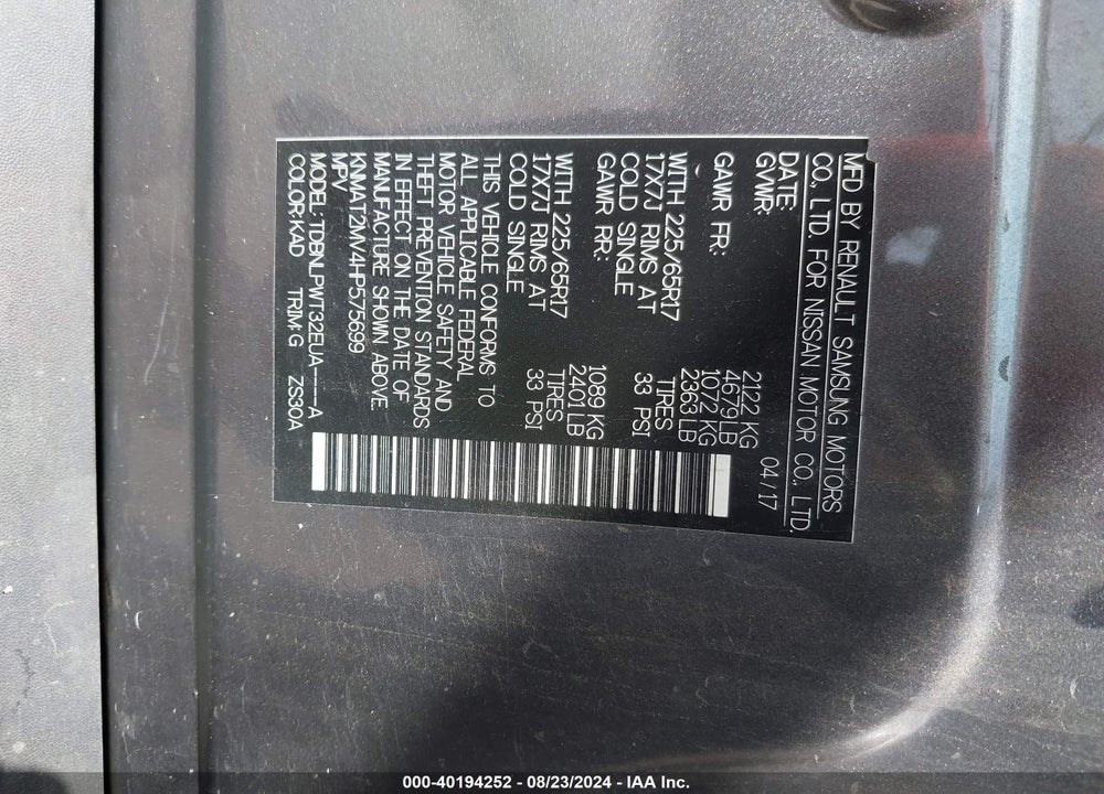 2017 NISSAN ROGUE S VIN: KNMAT2MV4HP575699