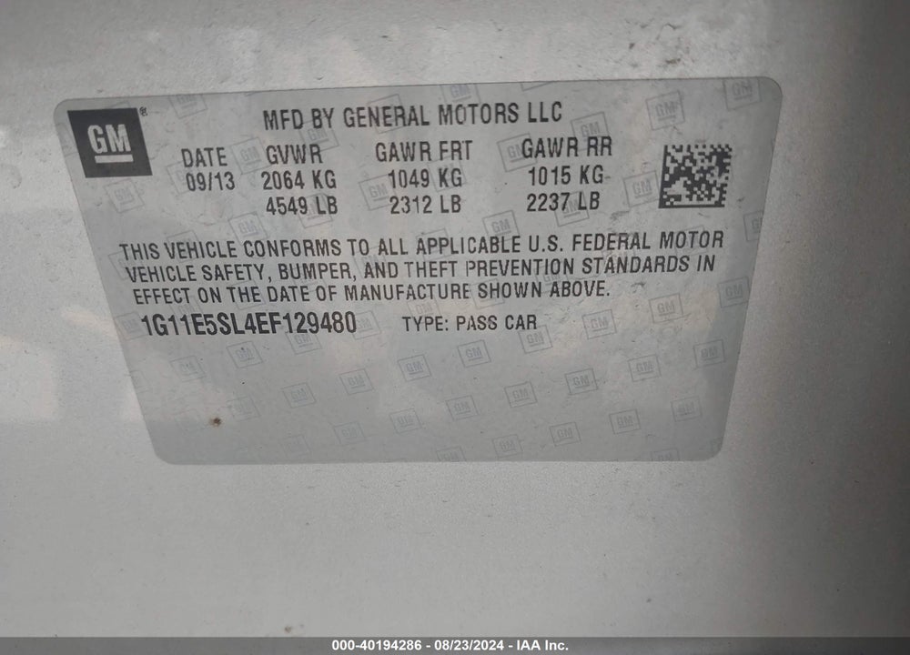 2014 CHEVROLET MALIBU 2LT VIN: 1G11E5SL4EF129480