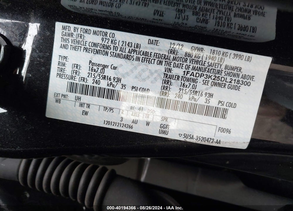 2013 FORD FOCUS SE VIN: 1FADP3K25DL218300