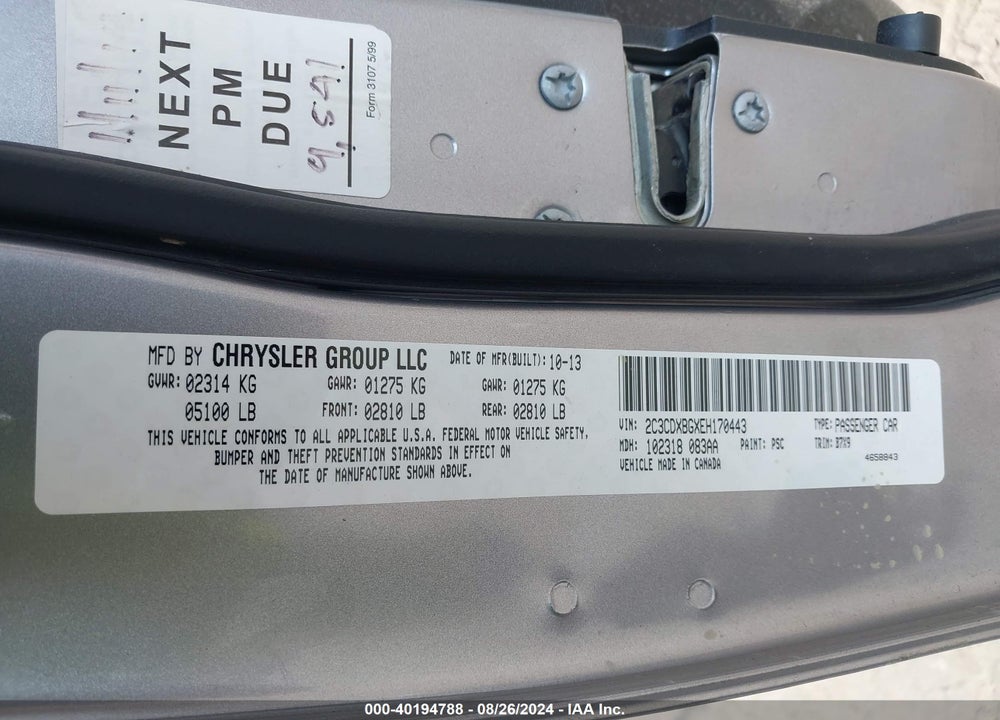 2014 DODGE CHARGER SE VIN: 2C3CDXBGXEH170443